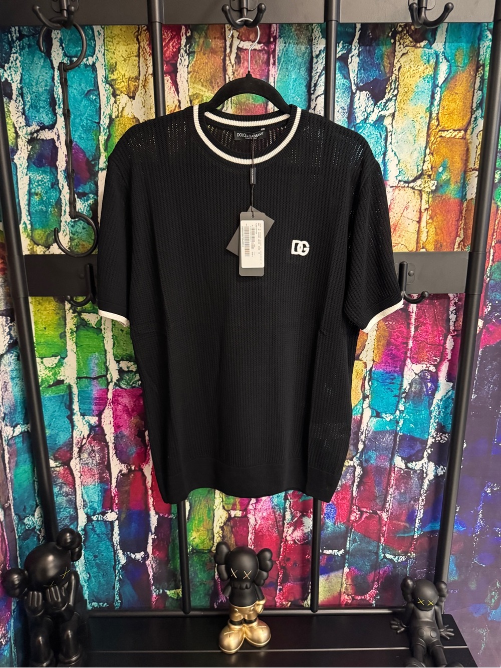 Dolce & Gabbana Black Short-Sleeve Mesh Tee with White Trim